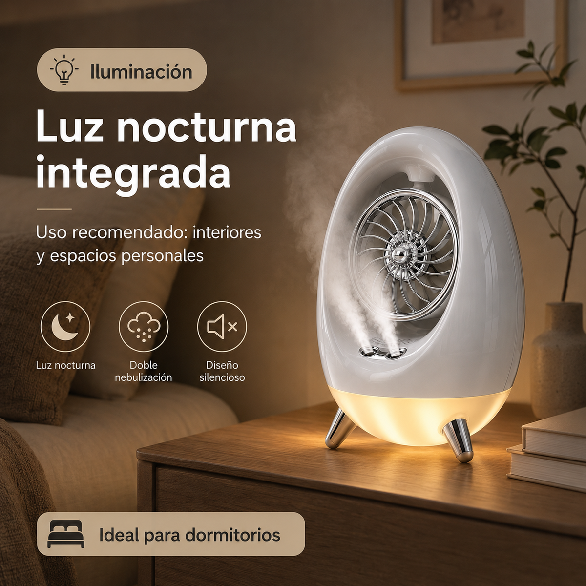 Ventilador de refrigeración con lámpara de noche y humidificador
