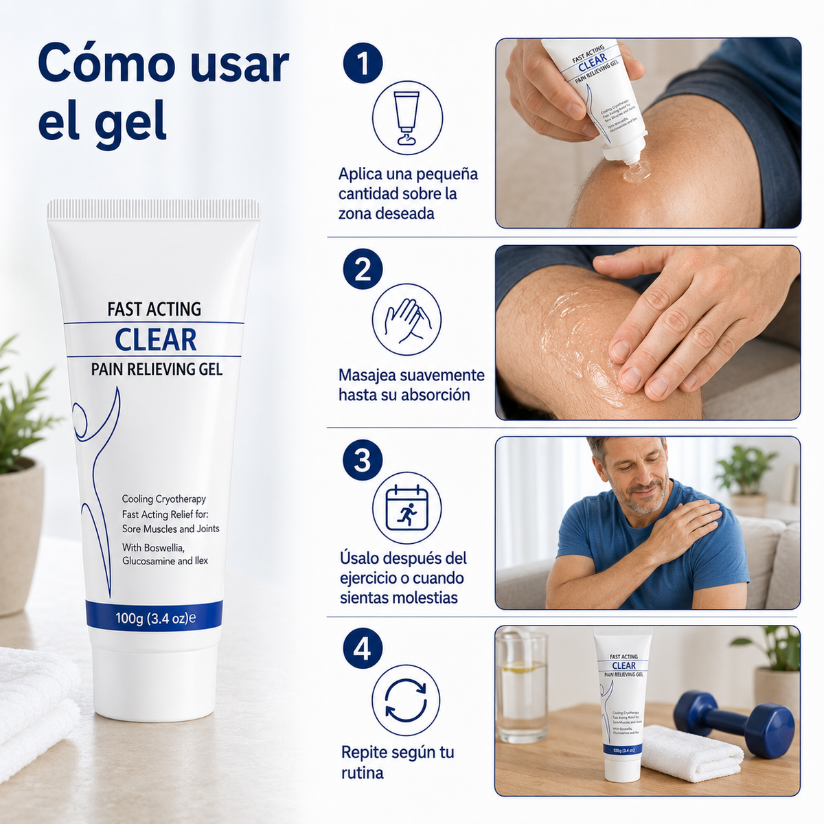 Gel para aliviar el dolor de acción rápida con crioterapia refrescante