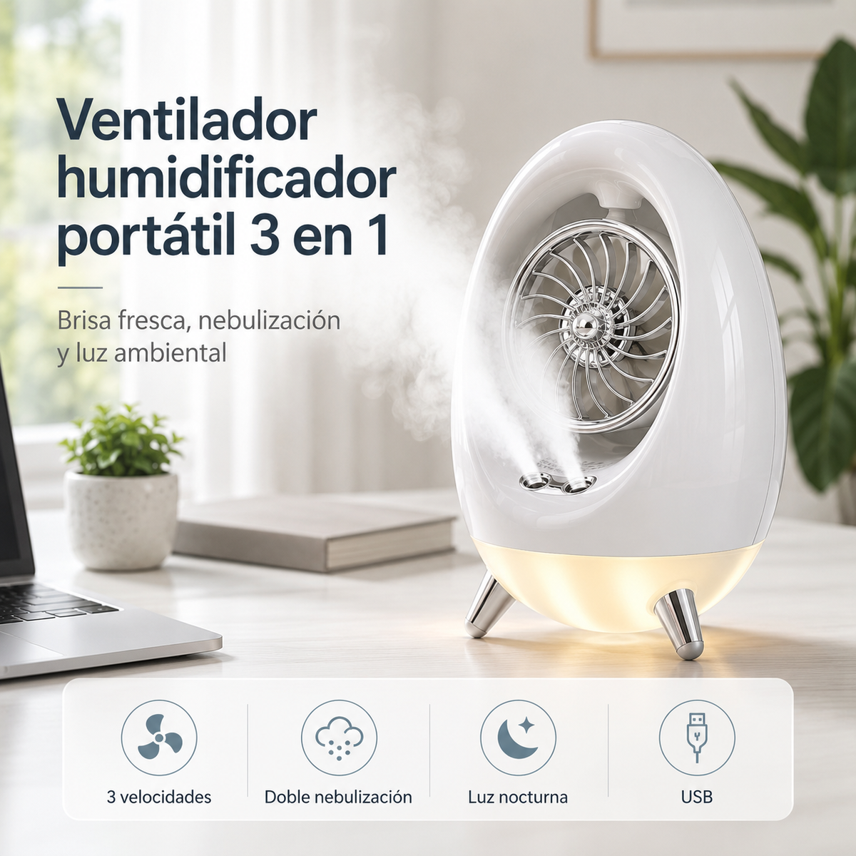 Ventilador de refrigeración con lámpara de noche y humidificador