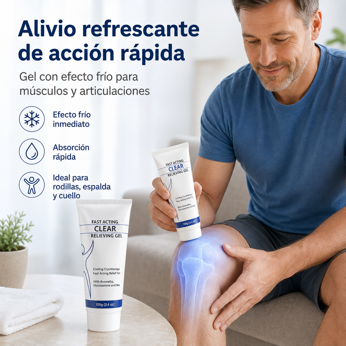 Gel para aliviar el dolor de acción rápida con crioterapia refrescante