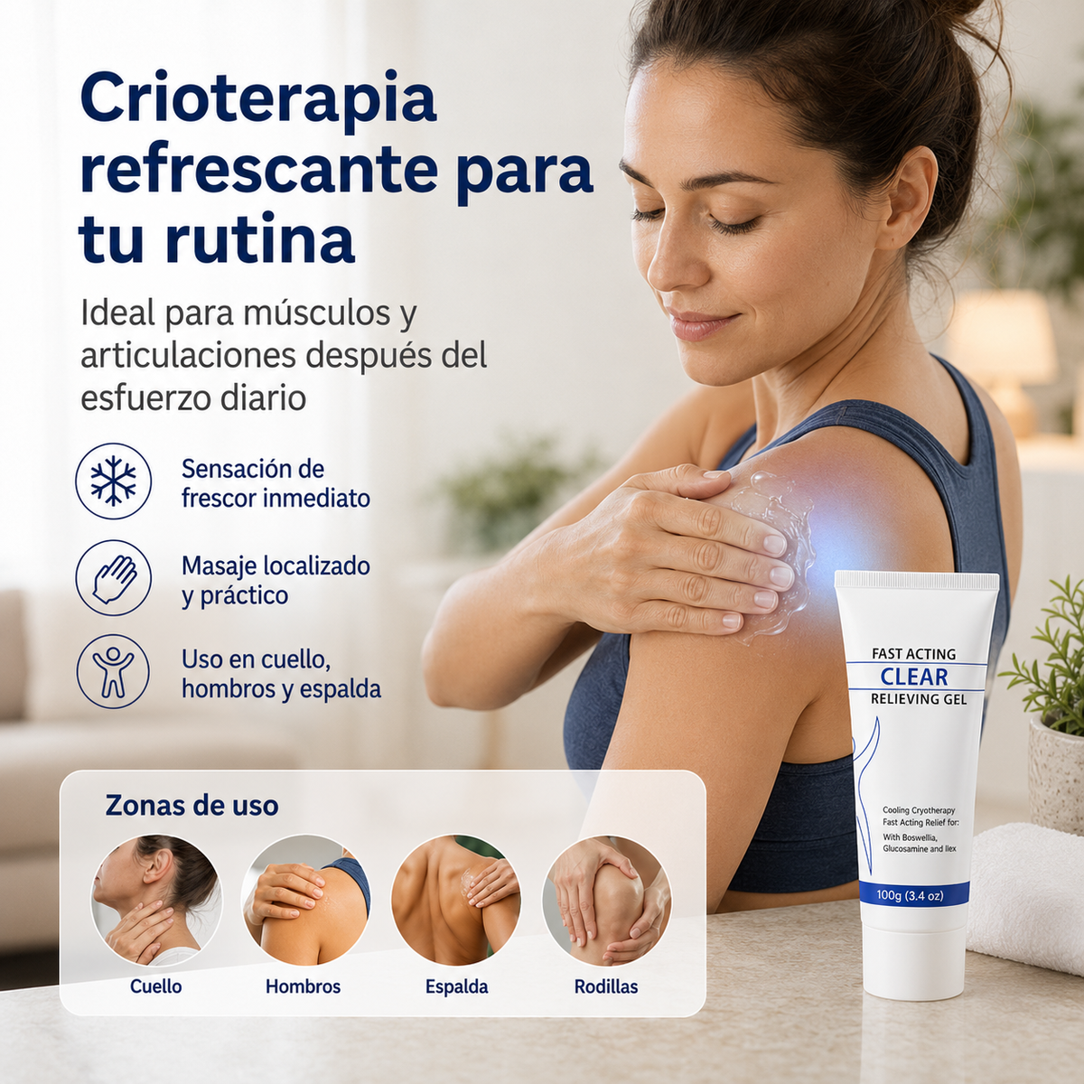 Gel para aliviar el dolor de acción rápida con crioterapia refrescante