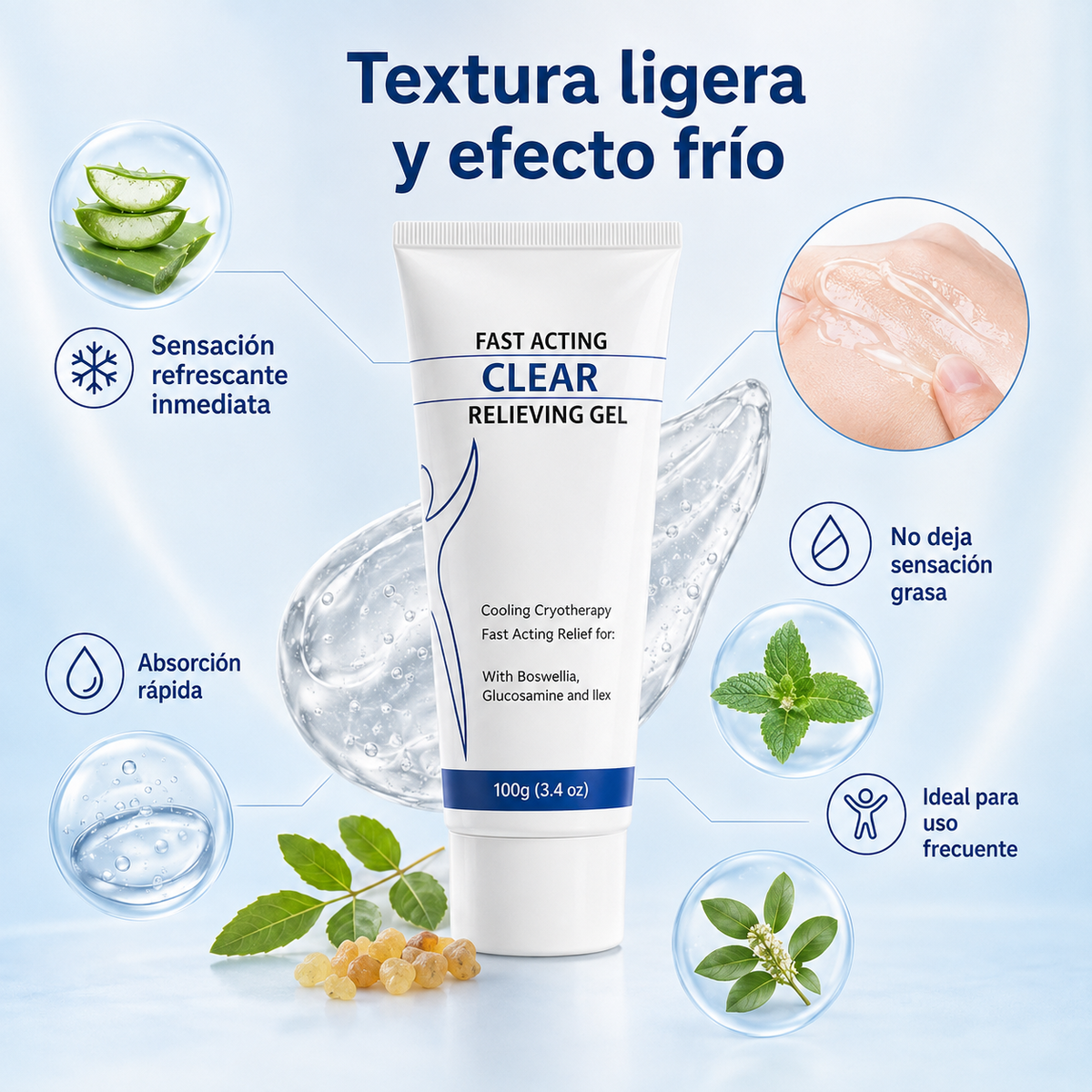 Gel para aliviar el dolor de acción rápida con crioterapia refrescante