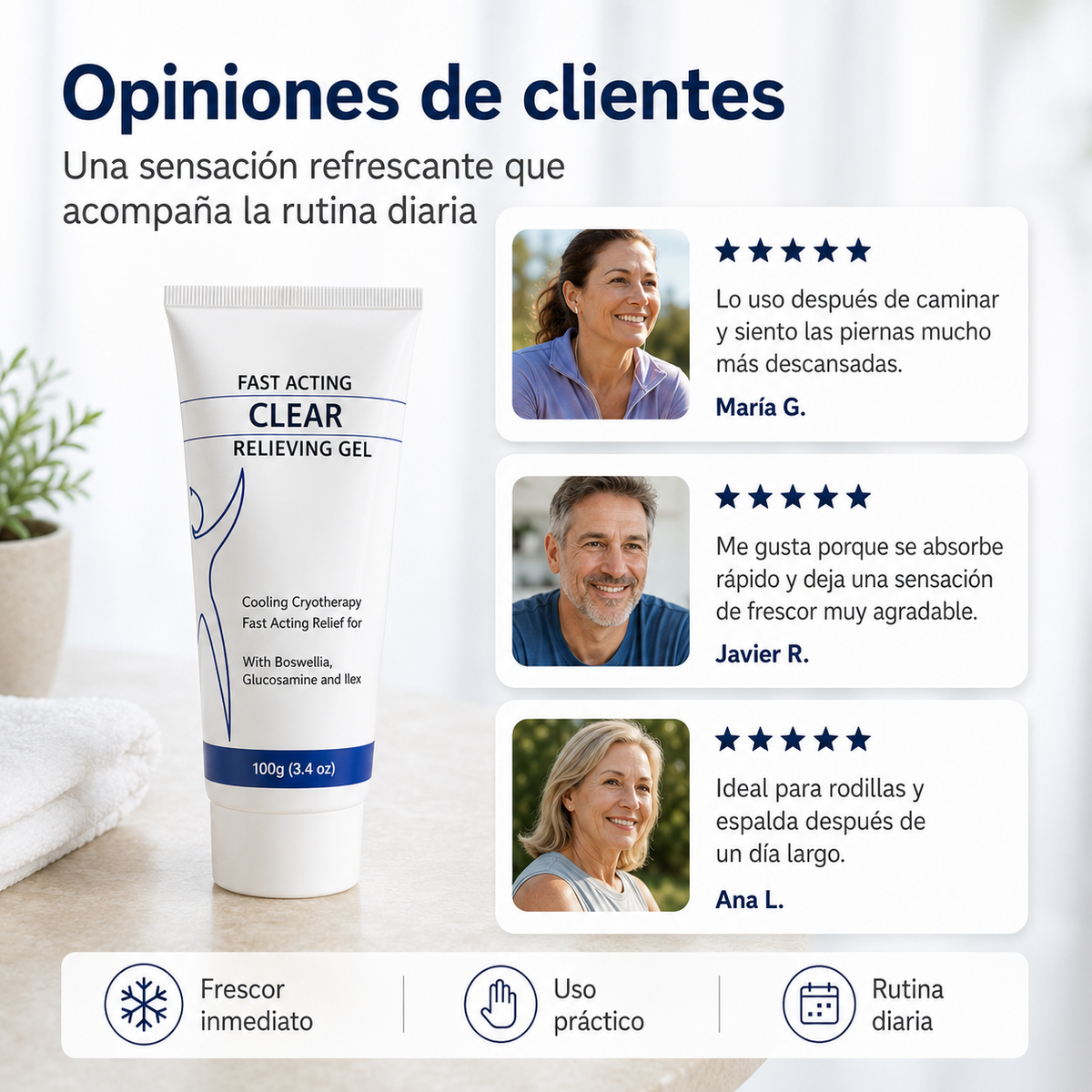 Gel para aliviar el dolor de acción rápida con crioterapia refrescante
