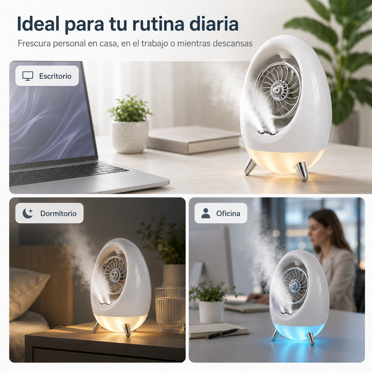 Ventilador de refrigeración con lámpara de noche y humidificador