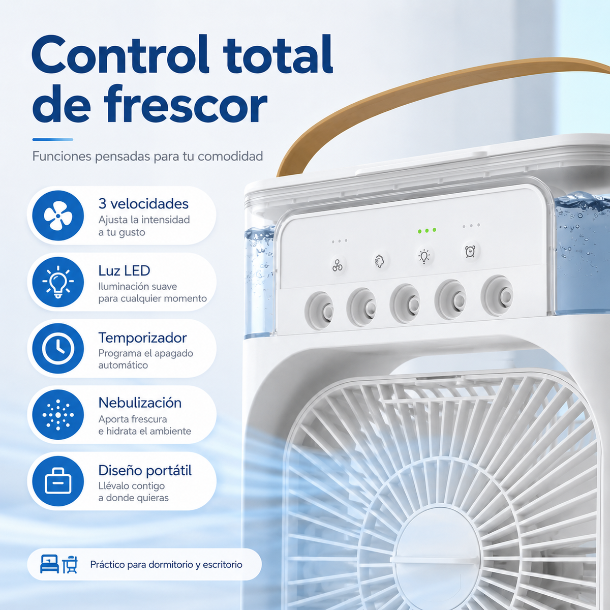 Ventilador humidificador de nebulización blanco
