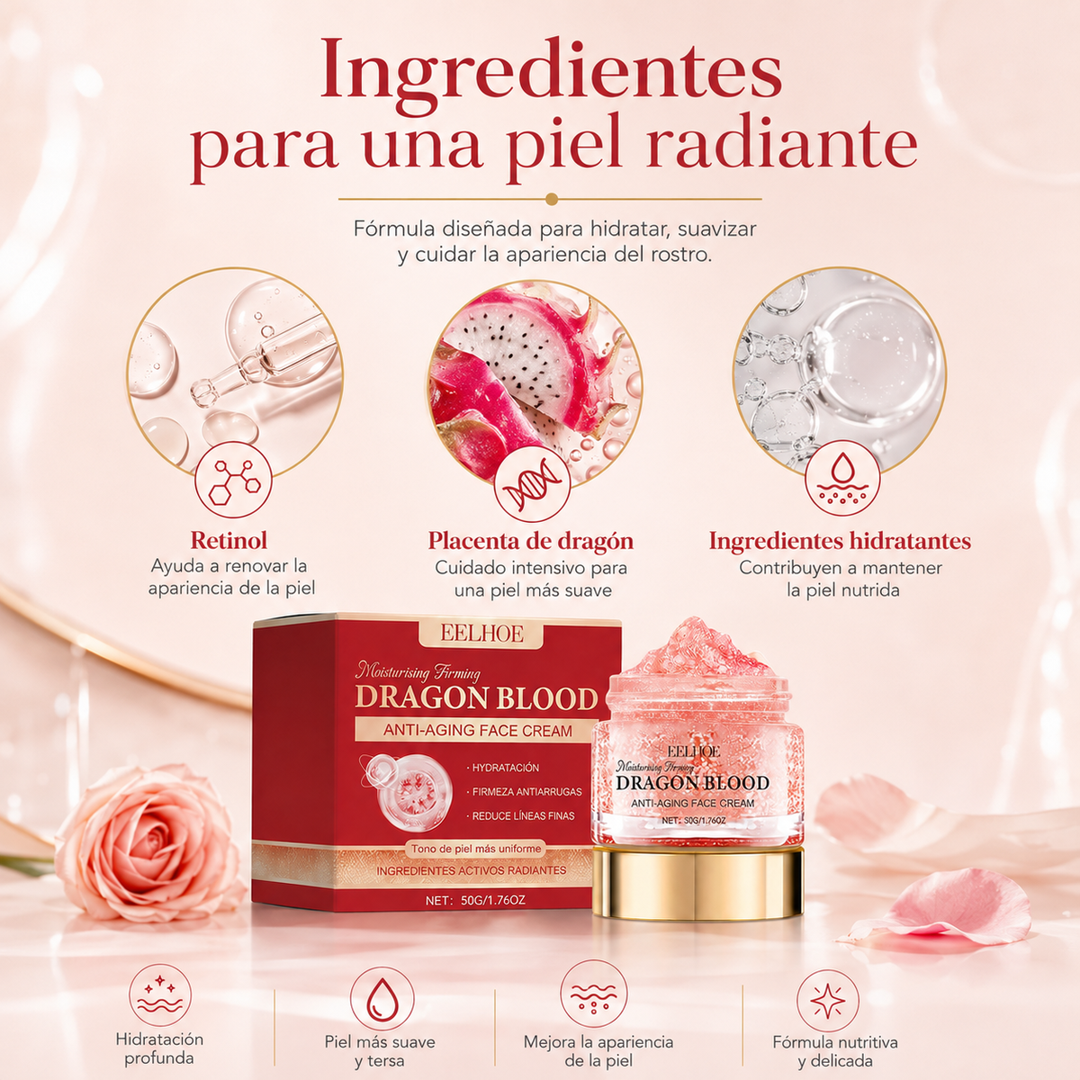 Crema hidratante antienvejecimiento con retinol placenta de dragón